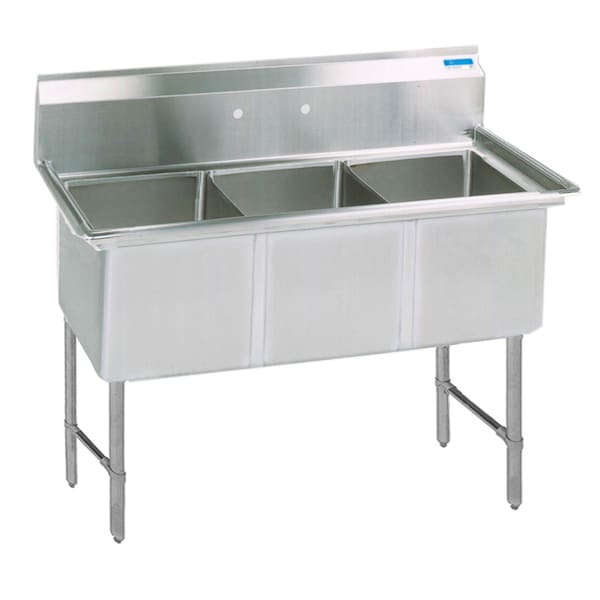 Bk Resources Three Compartment Sink 16 Gauge 16 in x 20 in, 3, 2, Free Standing, Stainless Steel BKS6-3-1620-14S - main
